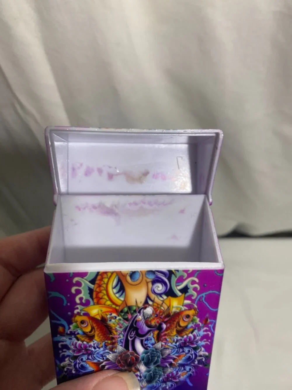 Mermaid Koi Fish Cigarette Case Holder Purple Decorative Plastic Flip Top Box